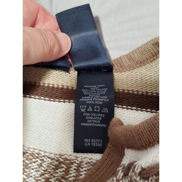 Crazy Horse by Liz Claiborne Women’s Petite MD Sweater Brown Beige Striped V-Nec - Picture 4 of 11